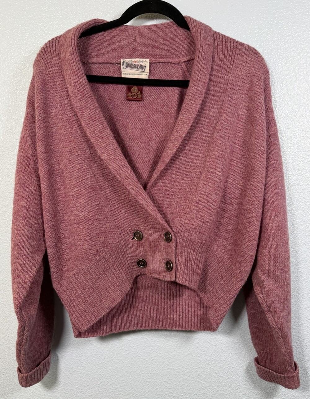 Vintage 1990 Susan Bristol Pink 100% Shetland Wool Cardigan Sweater Women’s L